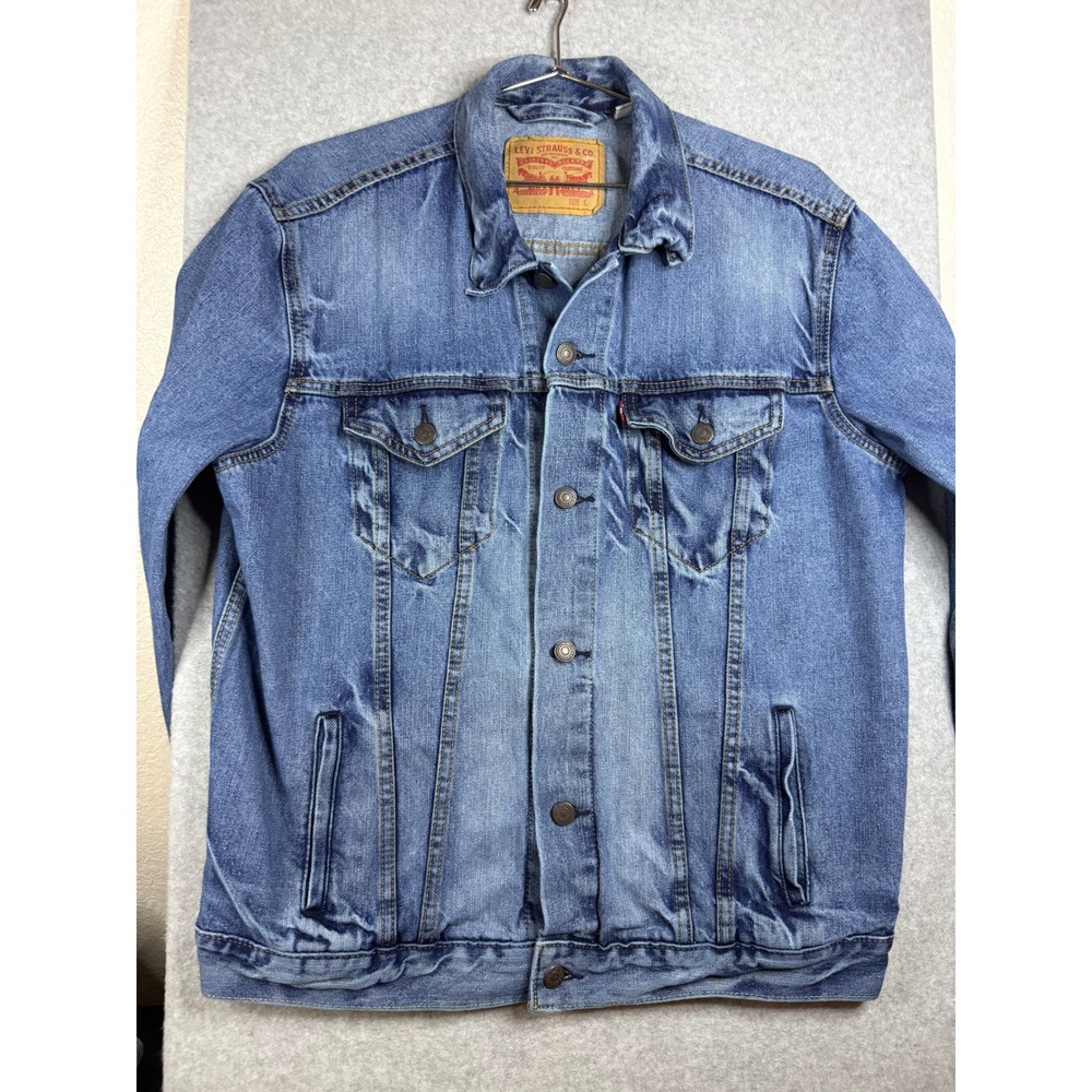 Levis Mens Denim Trucker Jacket Medium Wash Blue Jean Jacket Size L